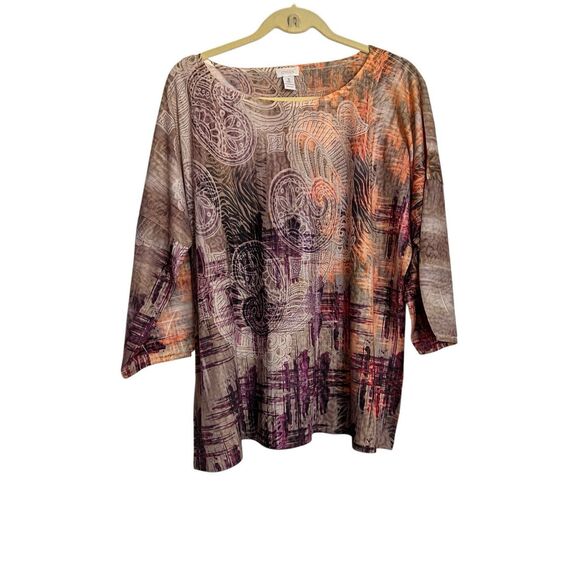 Chico's Tops - Chico's Top Womens Size 3 XL Purple Orange Blouse Paisley Embellished 3/4 Sleeve